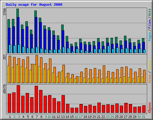 Daily usage for August 2008